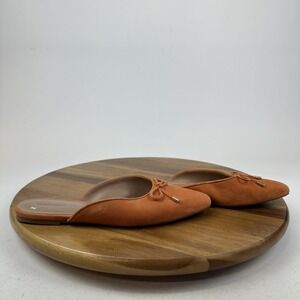 Womens Nordstrom Jude Orange Leather Bow Comfort Casual Mules Slides Size 7.5 M